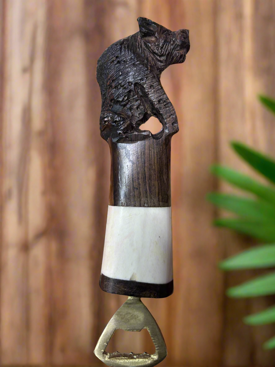 African Wood & Kudu Bone Carved Bottle Opener