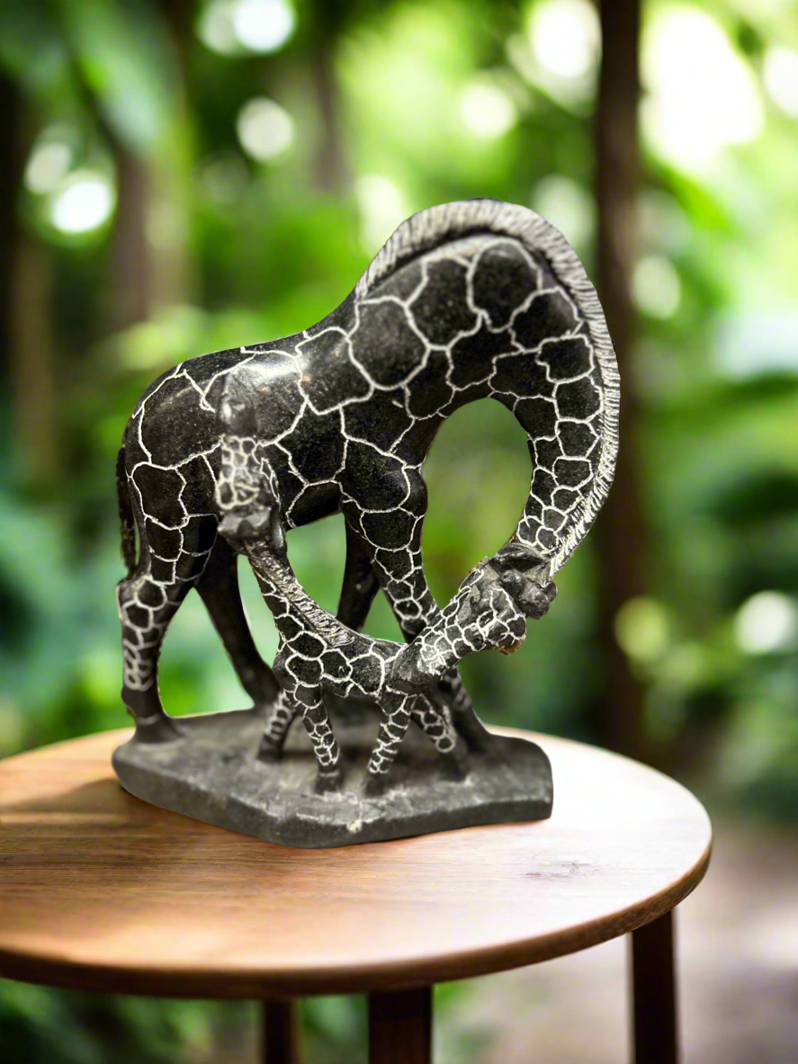 African Stone Crafted Giraffe & her Calf