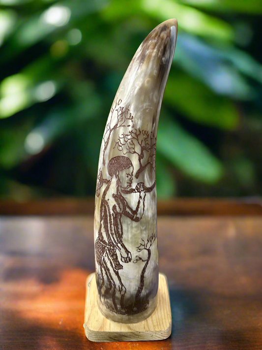 African Crafted Bull Horn with engraved African Artwork