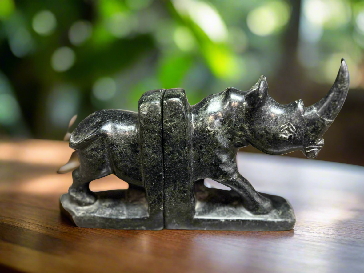 African Stone Crafted Rhino Book Holder