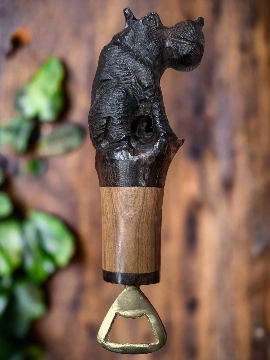 African Wood Crafted Hippo Bottle Opener