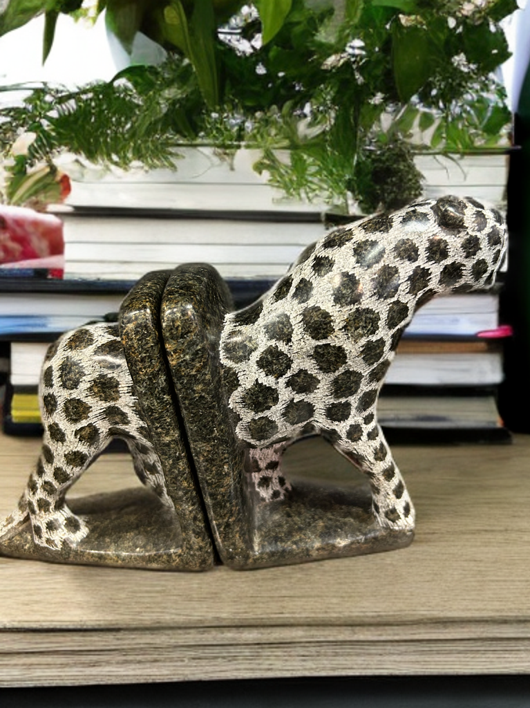 African Stone Crafted Leopard Book Holder