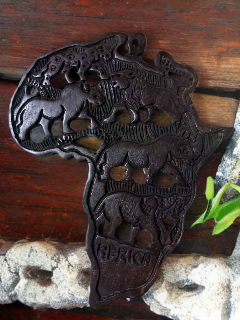 Africa Wooden Animal Engraved Map