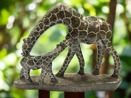 African Stone Crafted Giraffe & her Calf