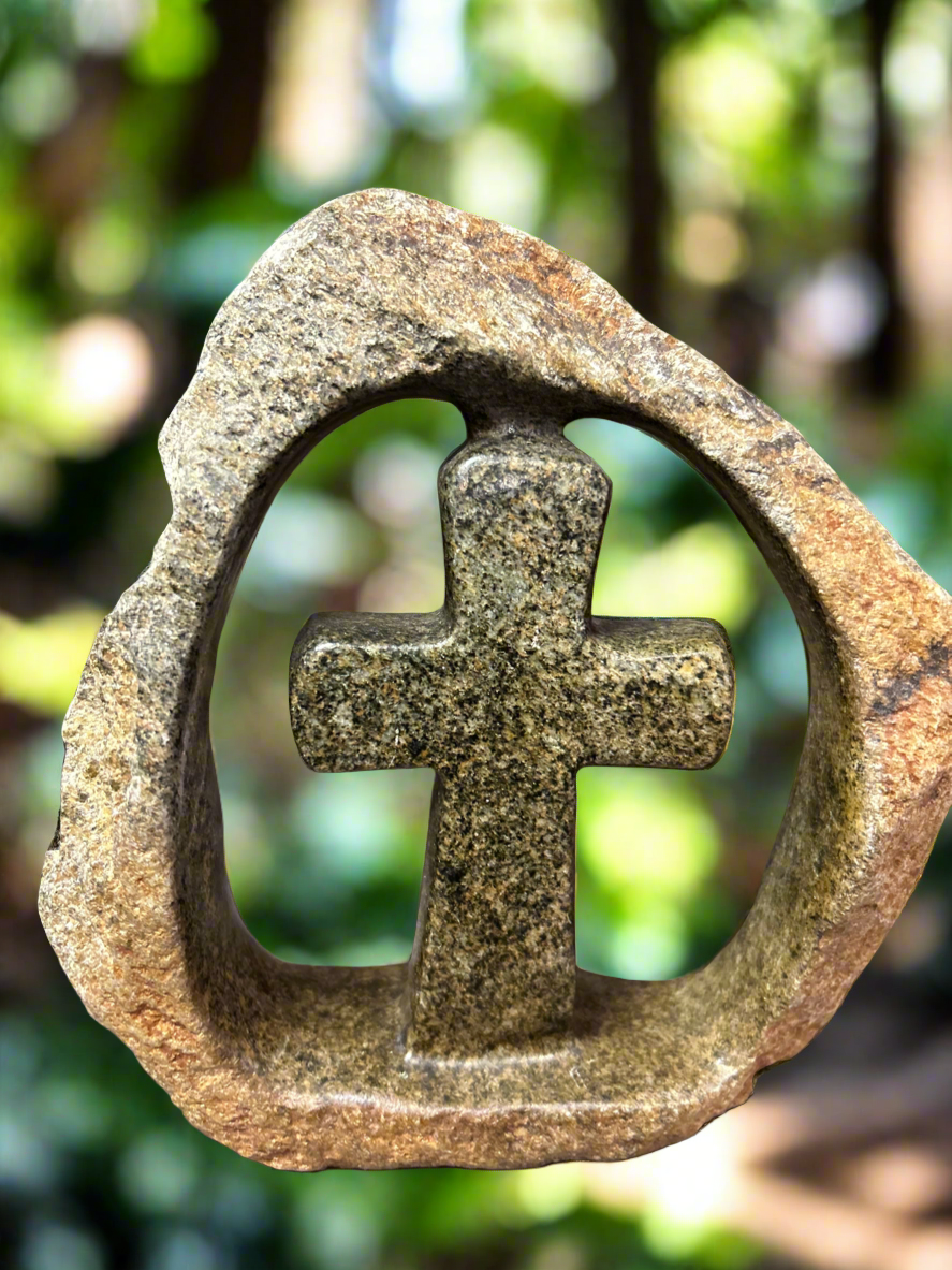 African Stone Crafted Cross under Stone Crafted Shelter