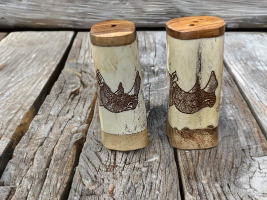 African Crafted Wood and Kudu Bone Salt Shaker