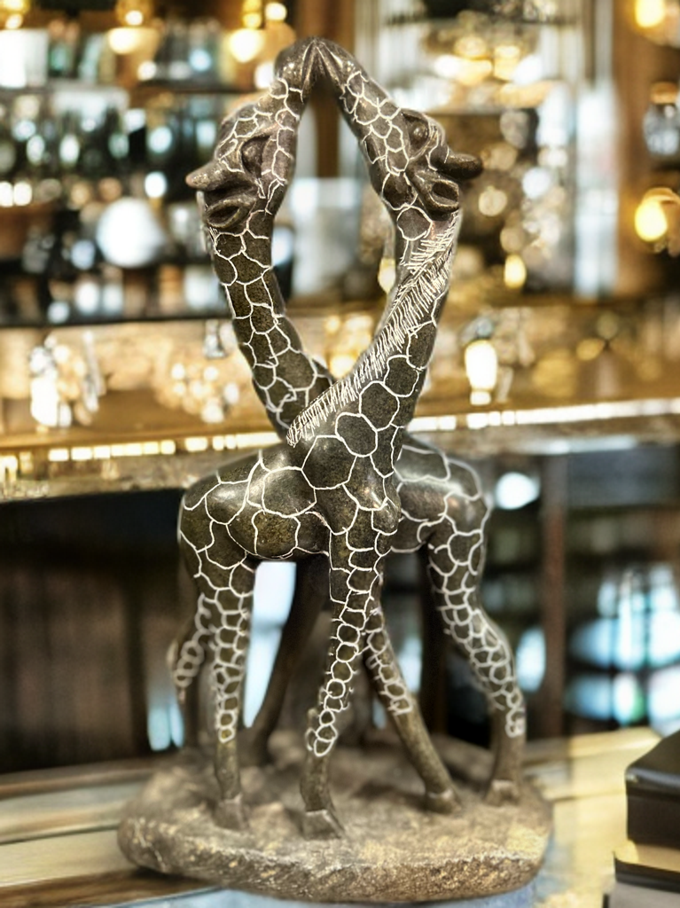 African Stone Crafted Giraffe Mates