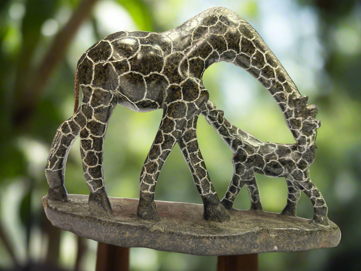 African Stone Crafted Giraffe & her Calf