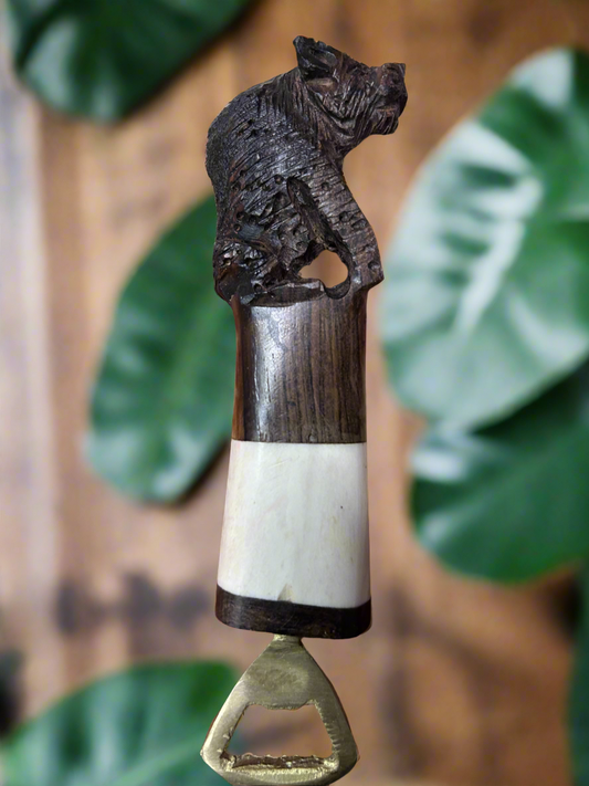 African Wood & Kudu Bone Carved Bottle Opener