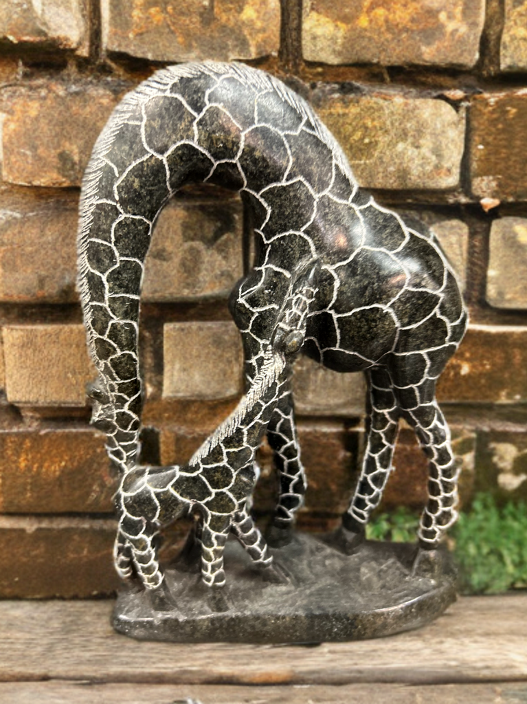 African Stone Crafted Giraffe & Her Calf