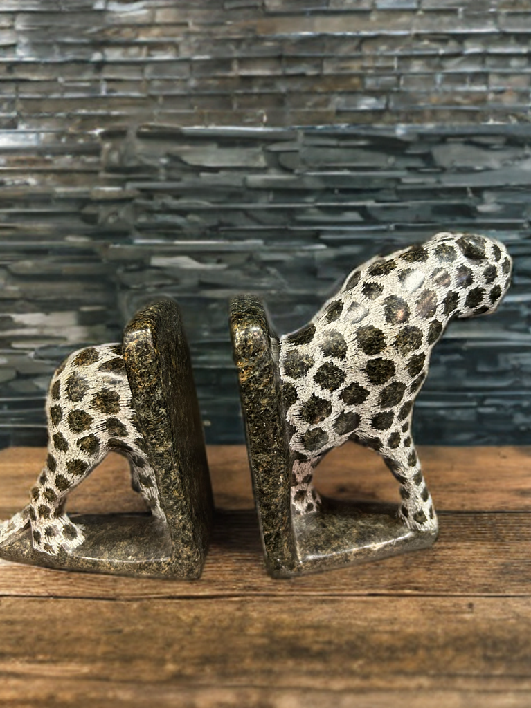 African Stone Crafted Leopard Book Holder