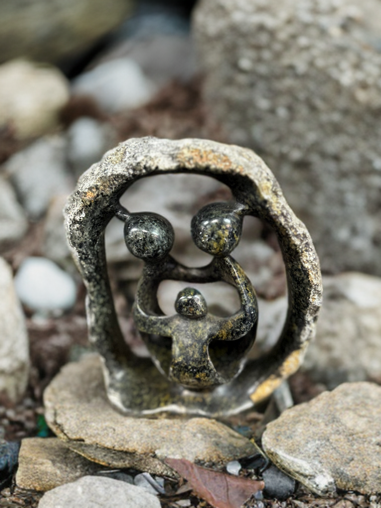 African Stone Family under Stone Shelter