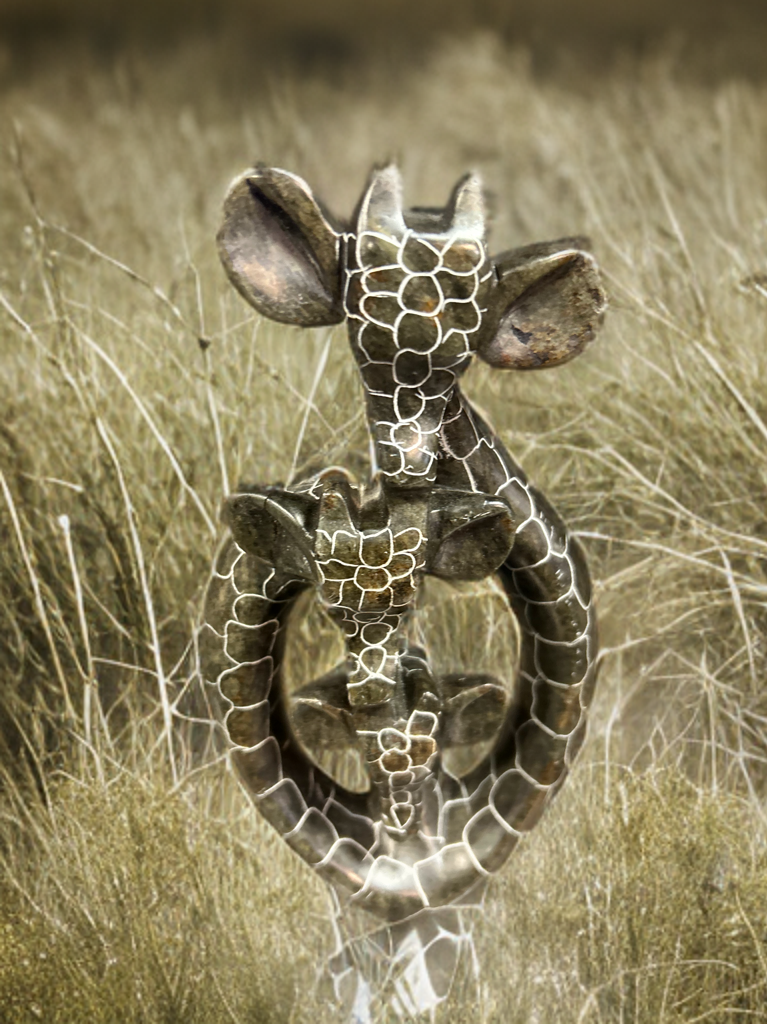 African Stone Crafted Giraffe Family