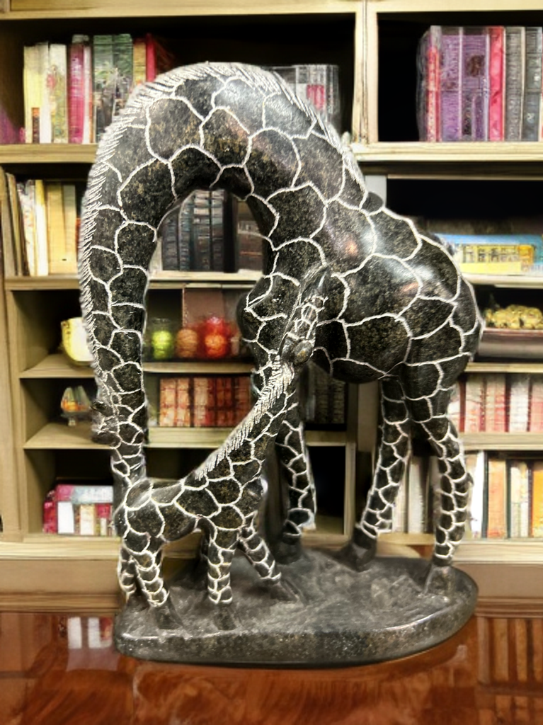 African Stone Crafted Giraffe & Her Calf