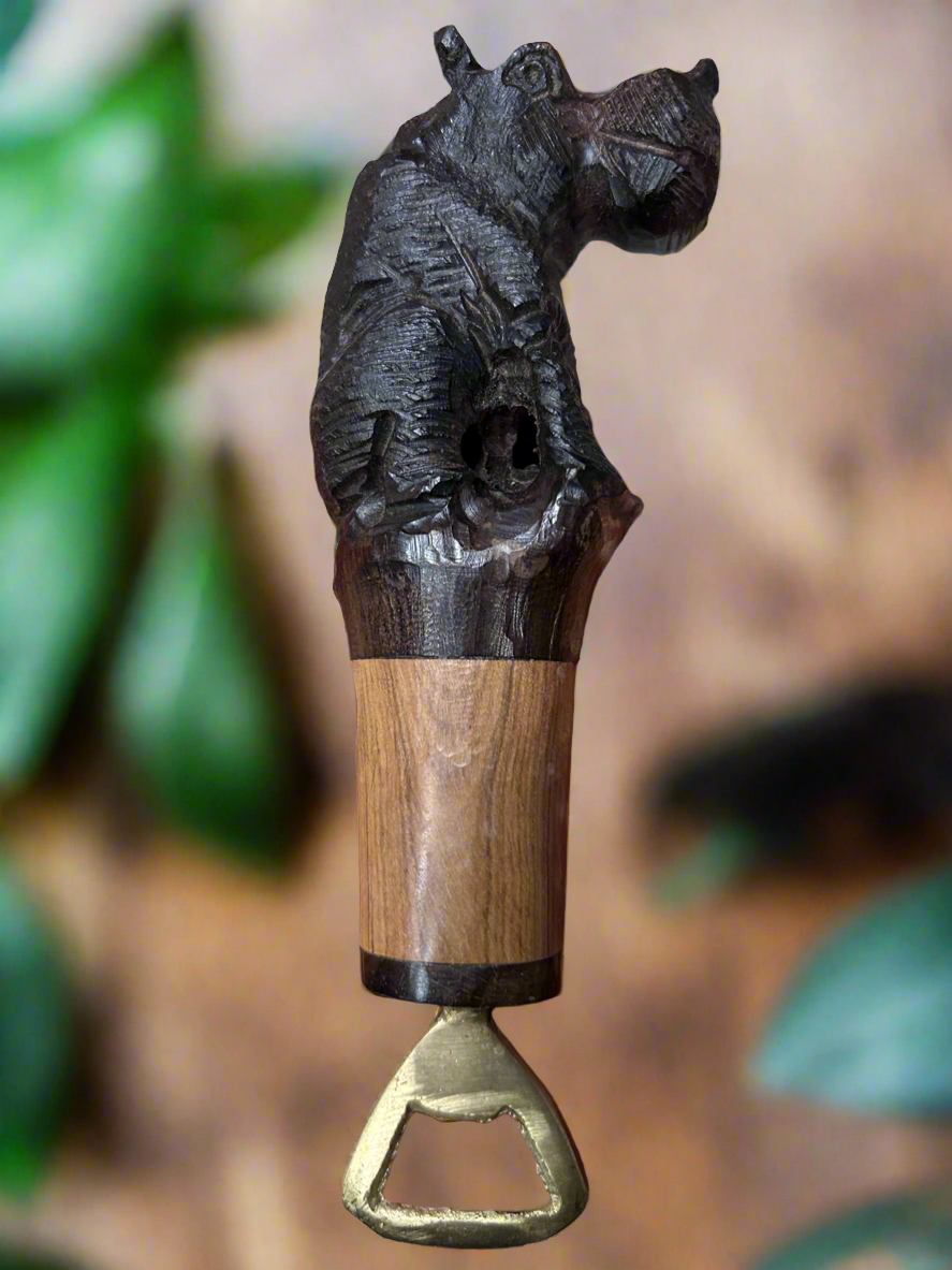 African Wood Crafted Hippo Bottle Opener