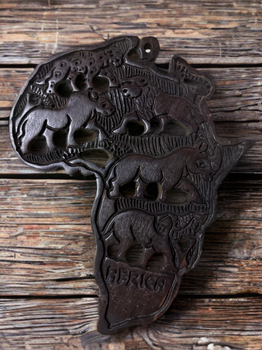 Africa Wooden Animal Engraved Map