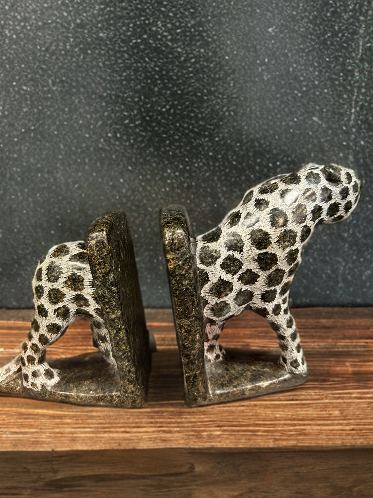 African Stone Crafted Leopard Book Holder