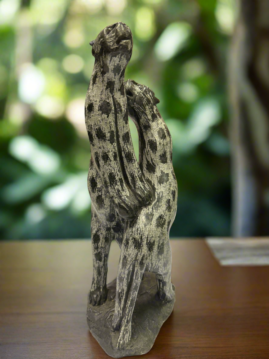 African Stone Crafted Leopard Mates Playing