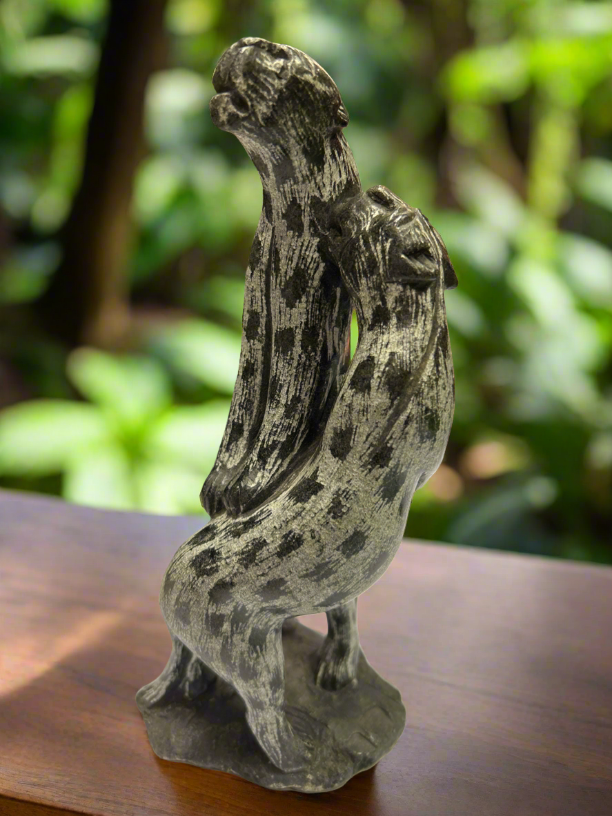 African Stone Crafted Leopard Mates Playing