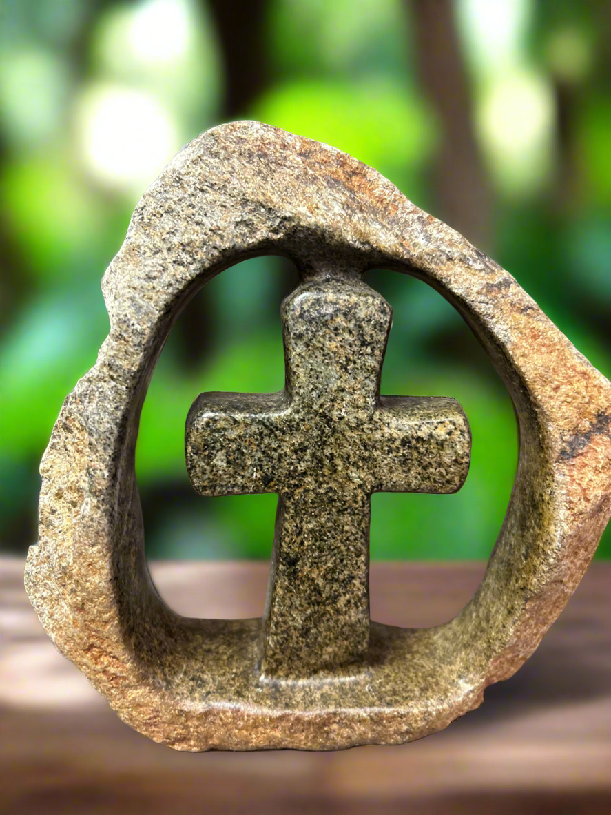 African Stone Crafted Cross under Stone Crafted Shelter