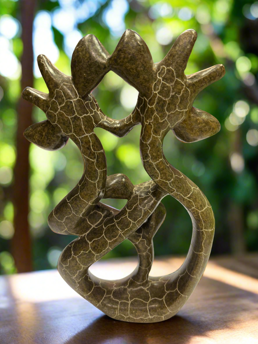 African Stone Crafted Giraffe Family